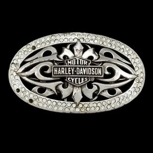 Harley-Davidson Belt Buckle 2008 Rhinestone Tribal Oval Silver Tone Women